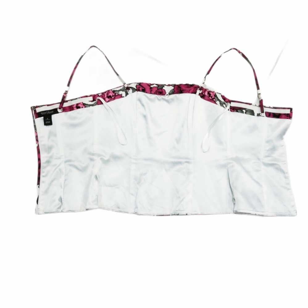 WHBM Black Pink & White Floral Print Bustier Top Sz 2 - Picture 6 of 13